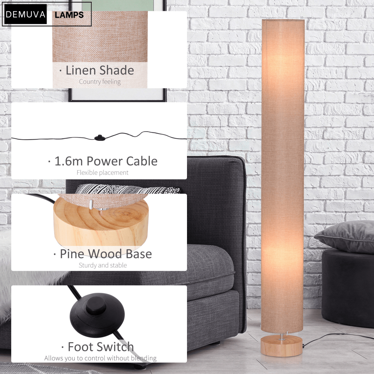 120Cm Living Bed Room Tall Floor Lamp Soft Warm Lighting - Demuva
