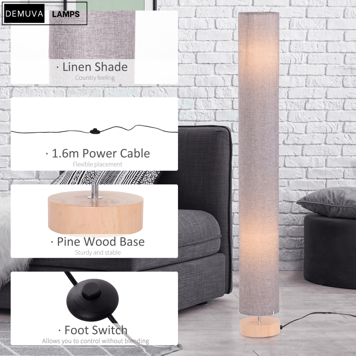 120Cm Living Bed Room Tall Floor Lamp Soft Warm Lighting - Demuva