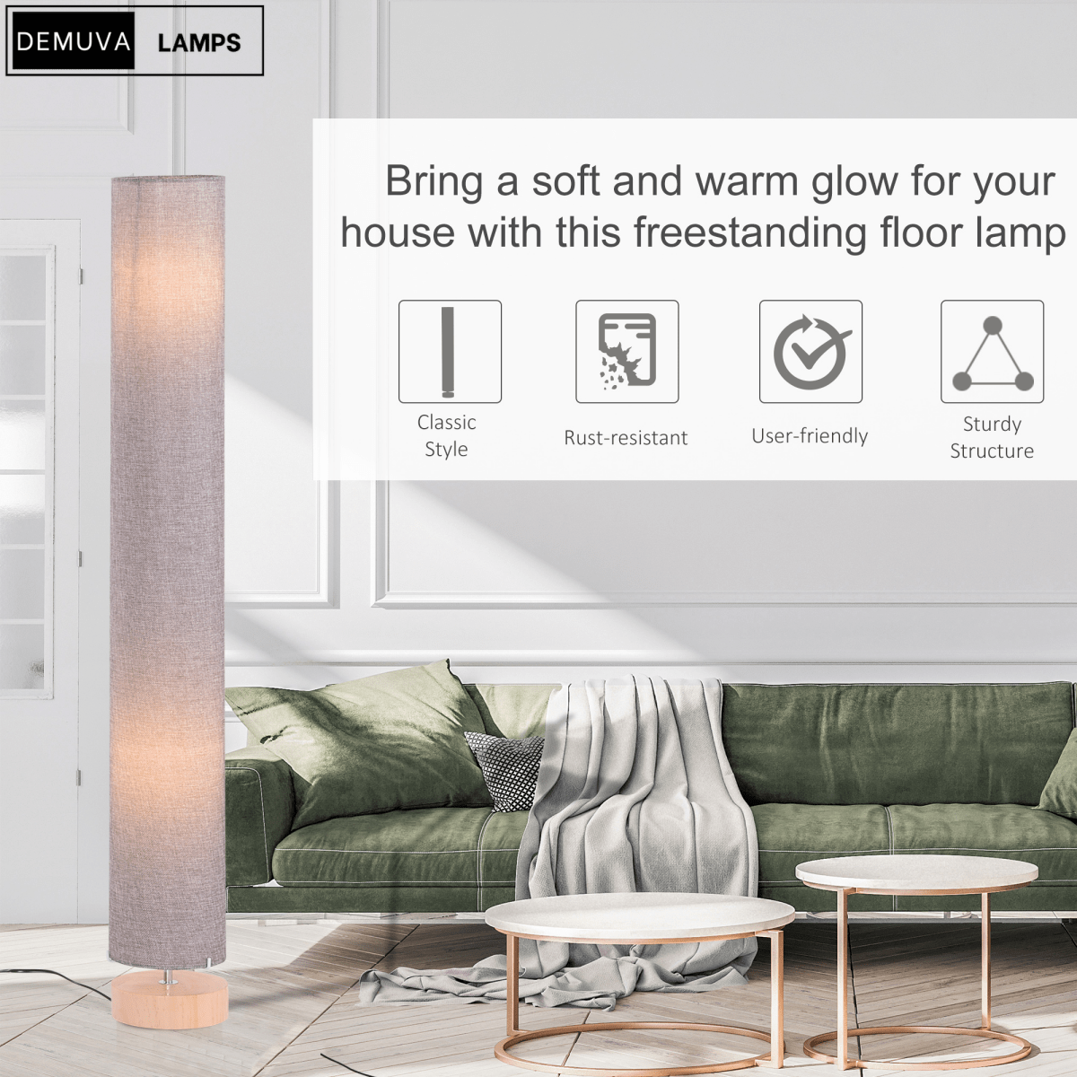 120Cm Living Bed Room Tall Floor Lamp Soft Warm Lighting - Demuva