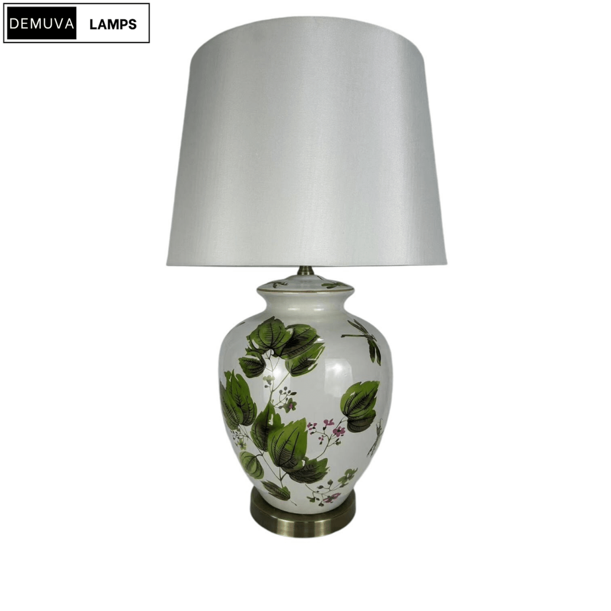 64Cm Large Floral Ceramic Table Lamp with Shade & Oriental Floral Design - Demuva