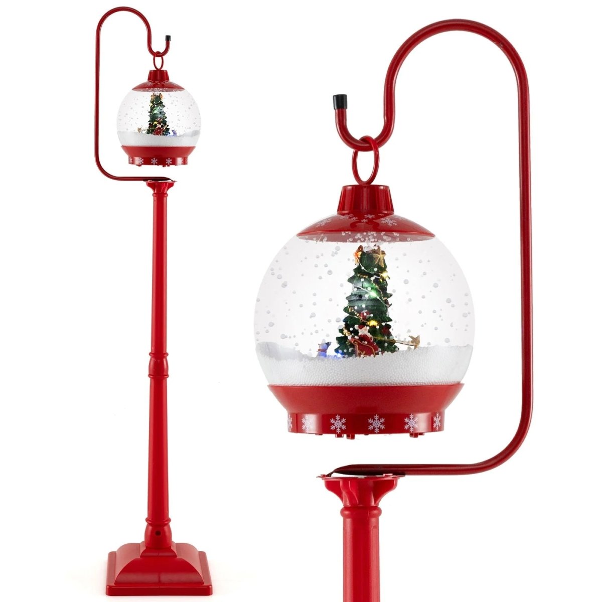 68 Inch Christmas Lamp Post with Sound Activated Snow Globe Lantern - Demuva