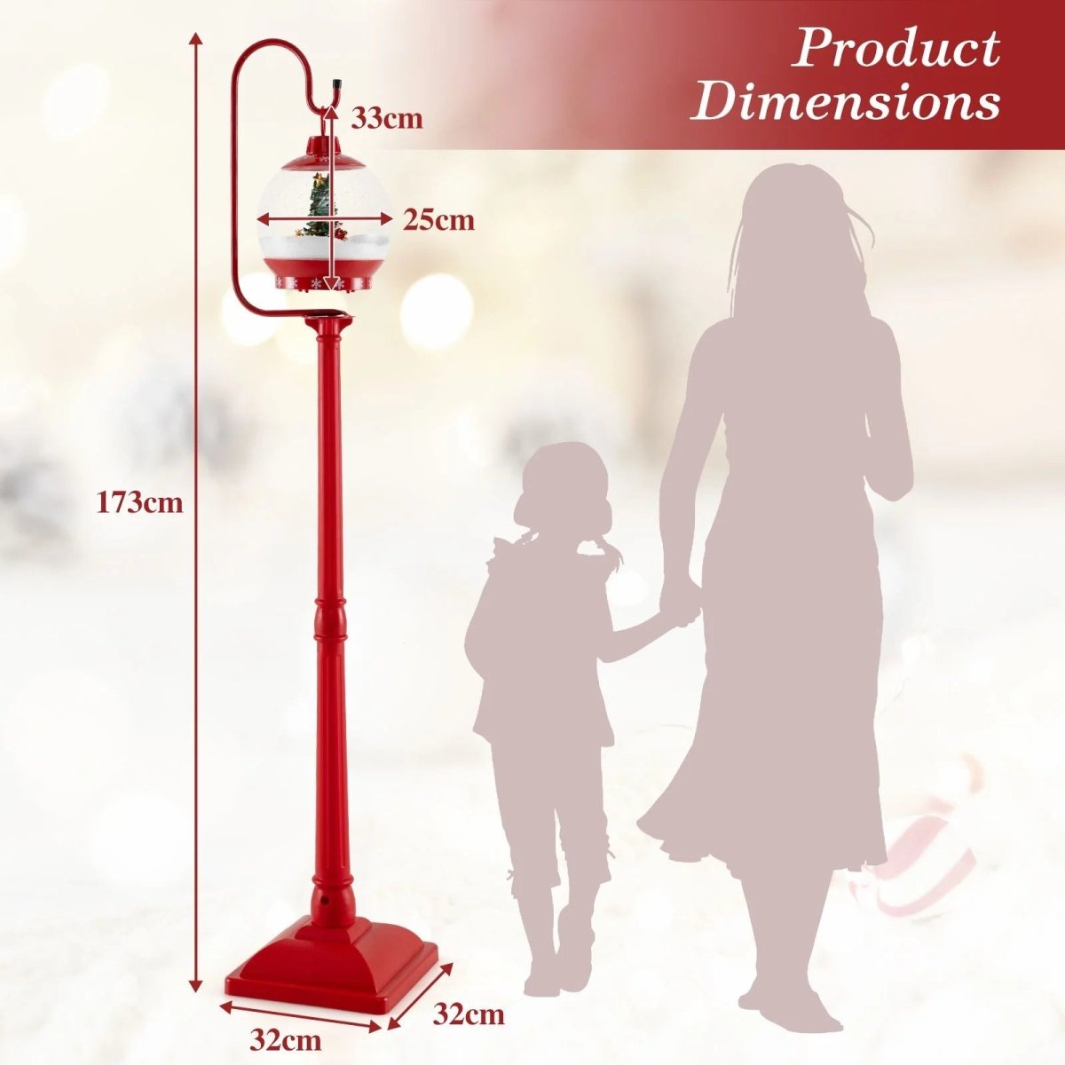 68 Inch Christmas Lamp Post with Sound Activated Snow Globe Lantern - Demuva