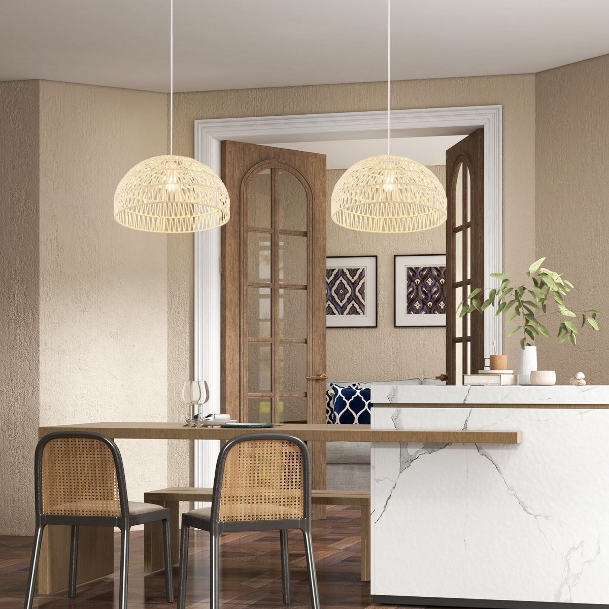 Dome Paper Pendant Ceiling Light with Adjustable Hanging Rope - Demuva