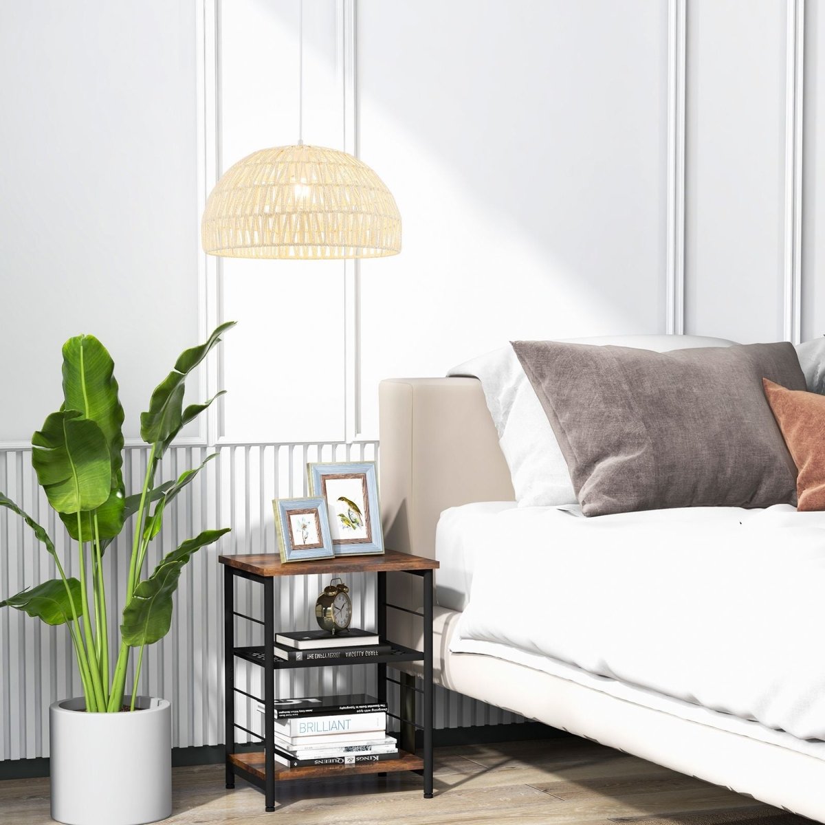 Dome Paper Pendant Ceiling Light with Adjustable Hanging Rope - Demuva