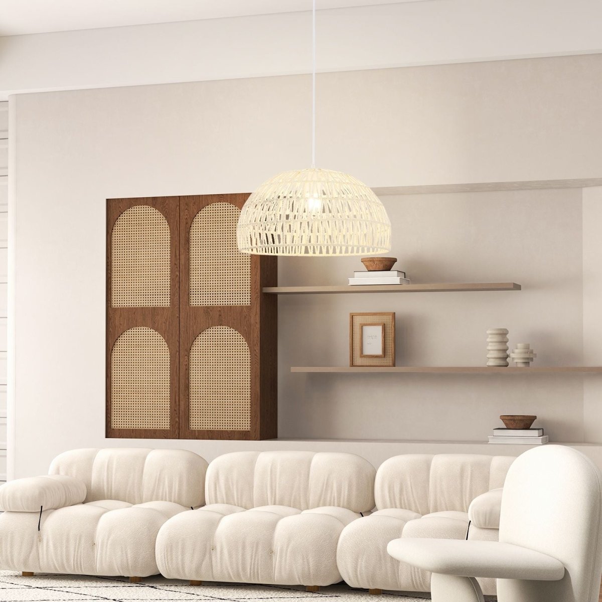 Dome Paper Pendant Ceiling Light with Adjustable Hanging Rope - Demuva