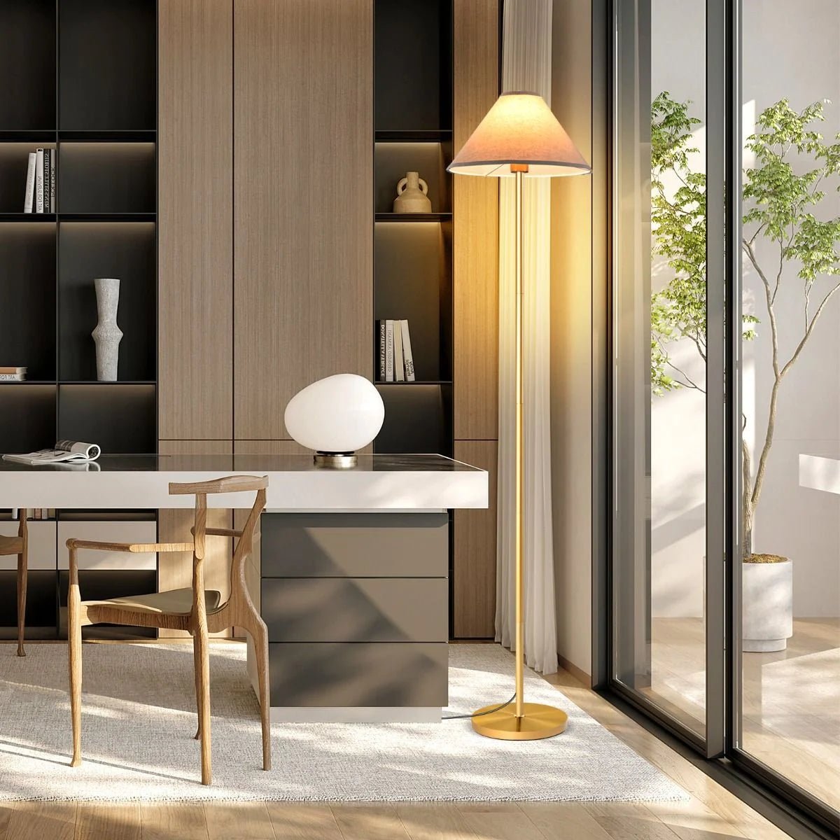 Elegant Floor Lamp with Linen Shade and Foot - Operated Switch - Demuva