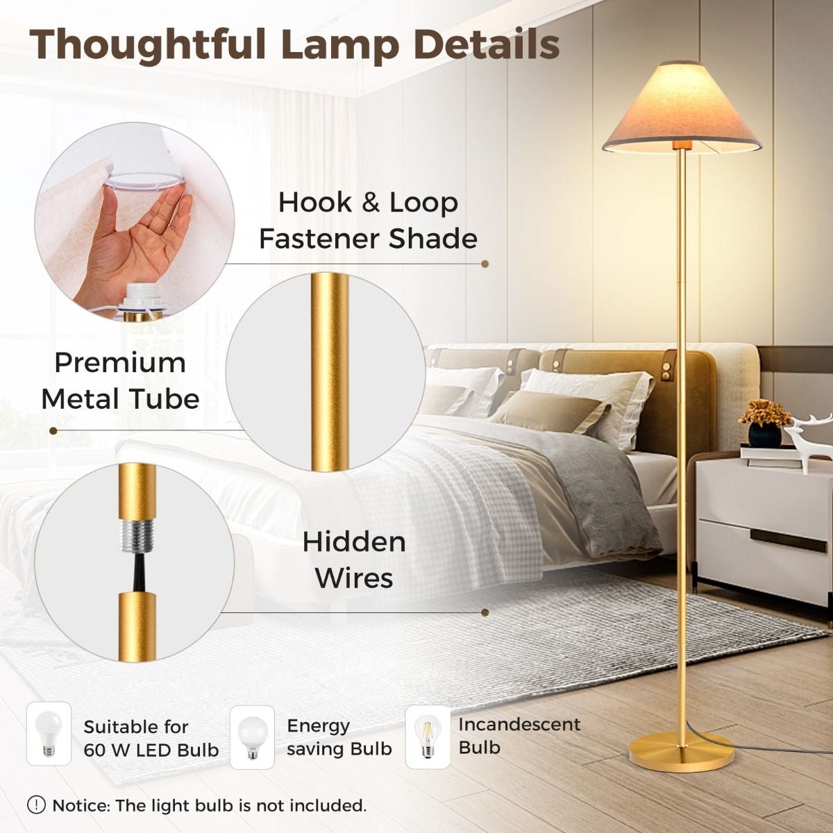 Elegant Floor Lamp with Linen Shade and Foot - Operated Switch - Demuva