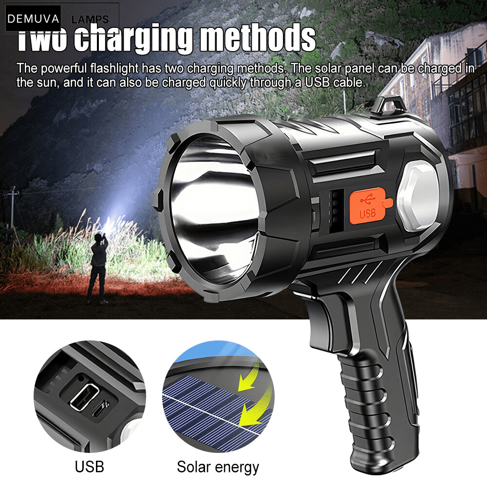 Handheld LED Spotlight Rechargeable Camping Hunting Flashlight Torch Spot Light - Demuva
