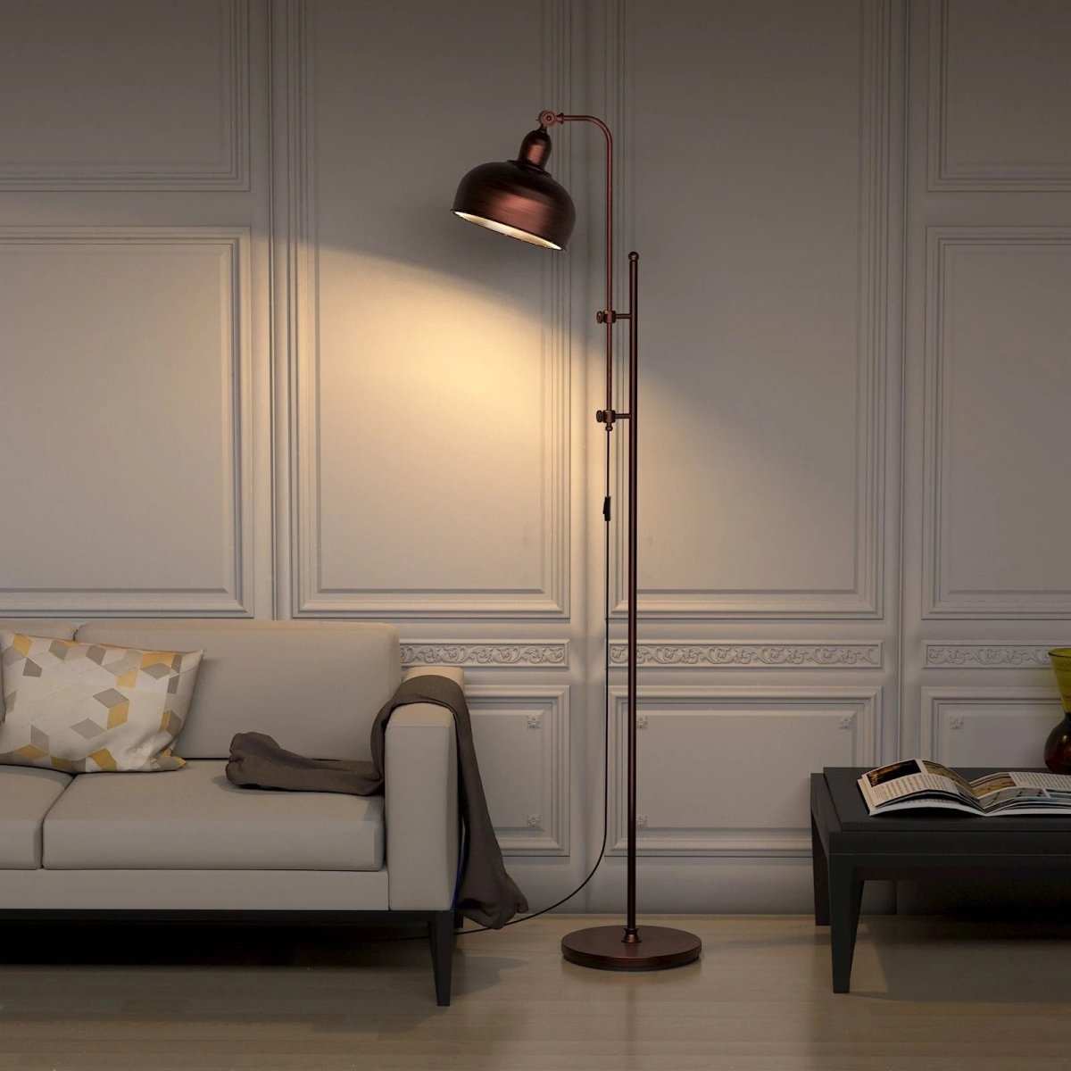 Industrial Floor Lamp with Adjustable Height and Lamp Head - Demuva
