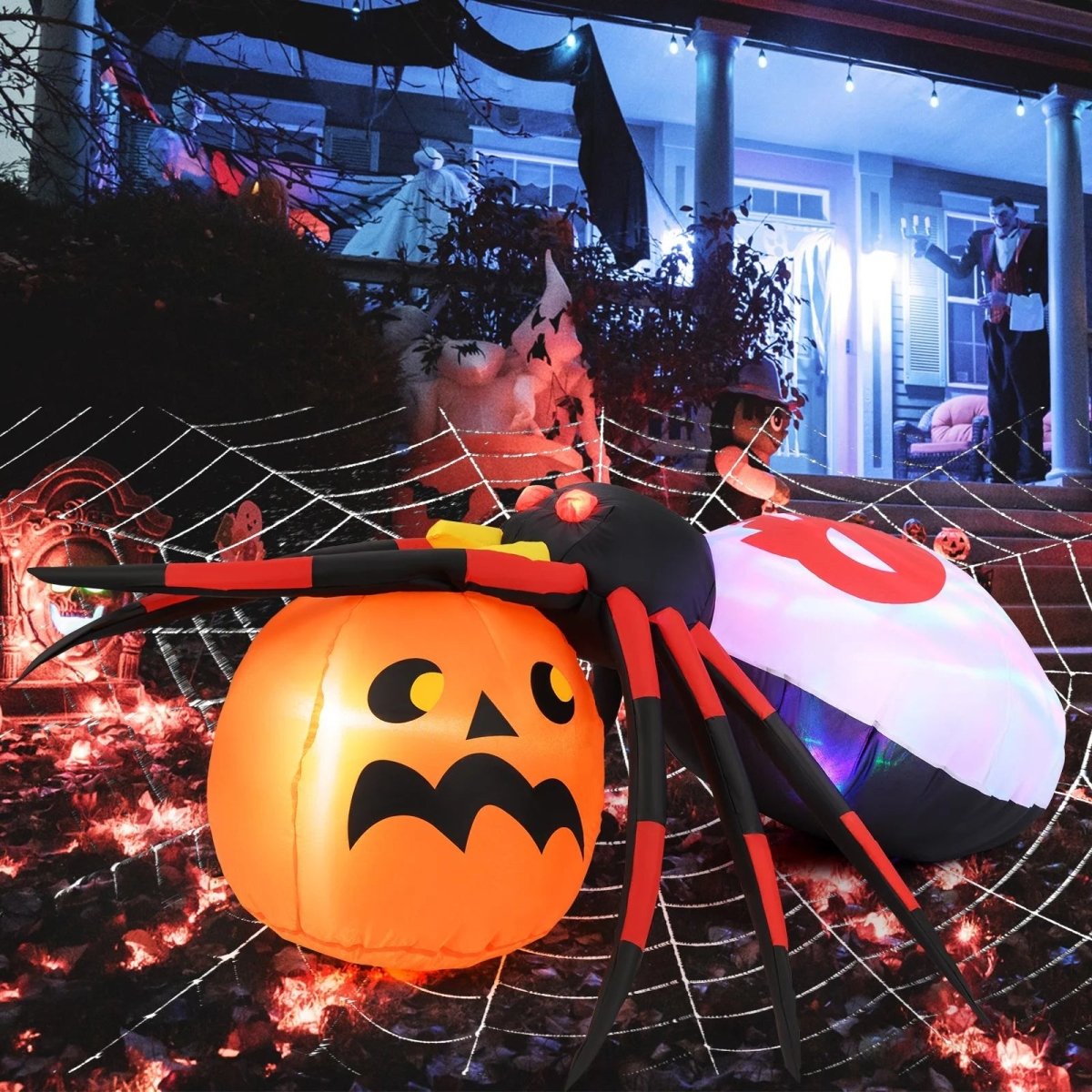 Inflatable Halloween Spider with Colorful Rotating Light - Demuva