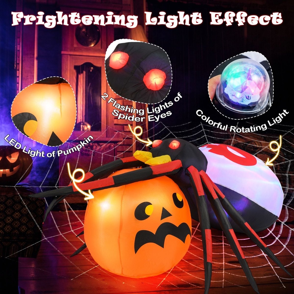 Inflatable Halloween Spider with Colorful Rotating Light - Demuva