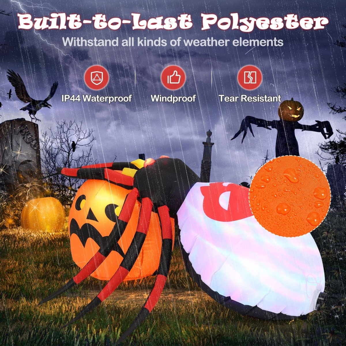 Inflatable Halloween Spider with Colorful Rotating Light - Demuva