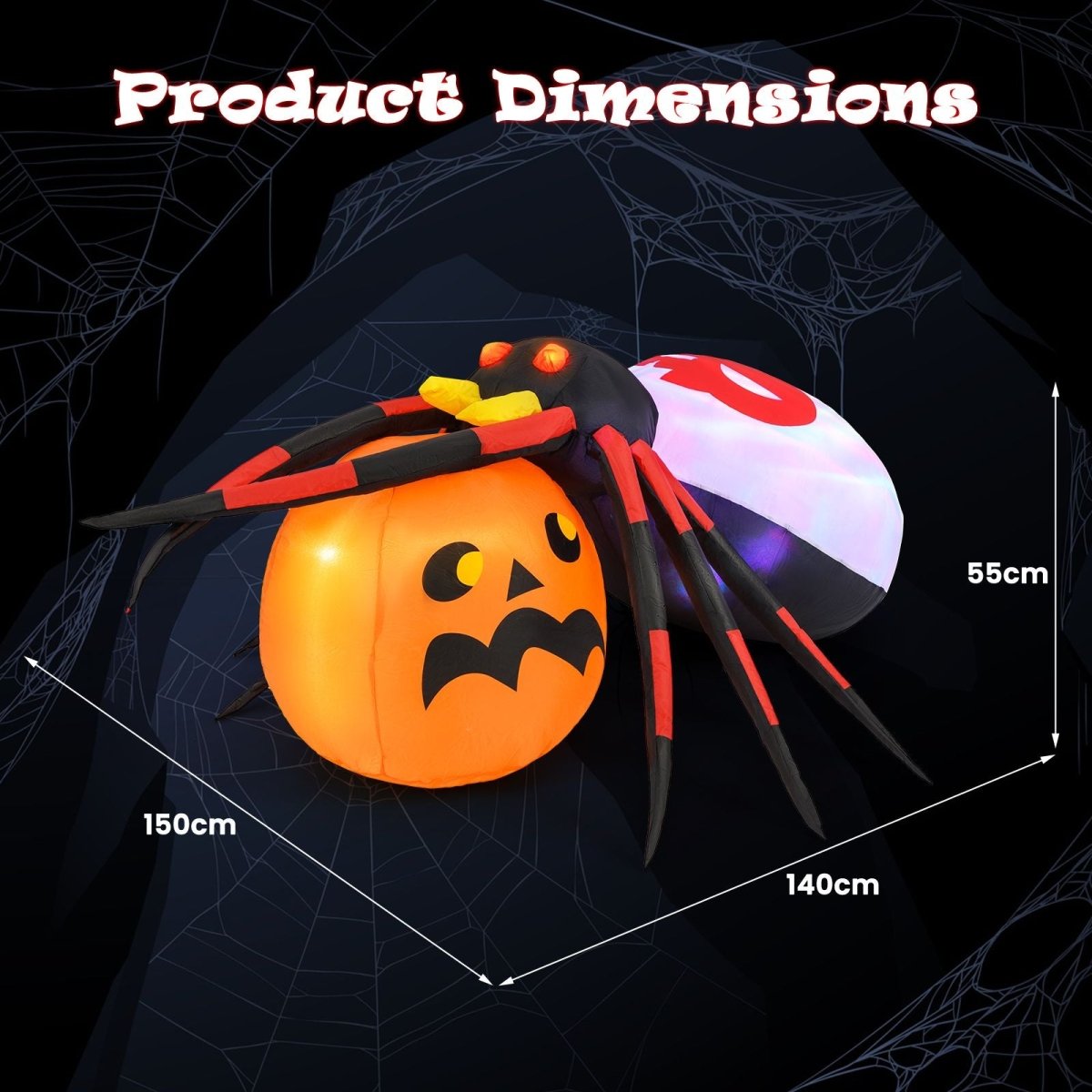 Inflatable Halloween Spider with Colorful Rotating Light - Demuva