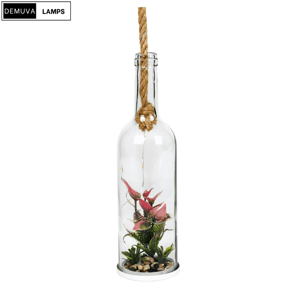 Light up Glass Bottle Flower Plant Decorative Ornament on an LED Rope Home Decor - Demuva