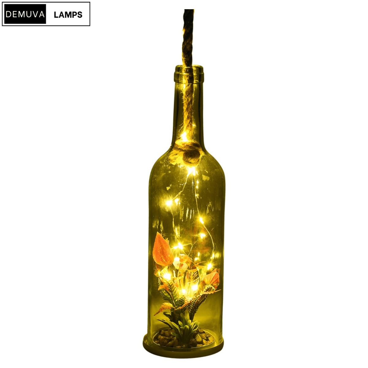 Light up Glass Bottle Flower Plant Decorative Ornament on an LED Rope Home Decor - Demuva