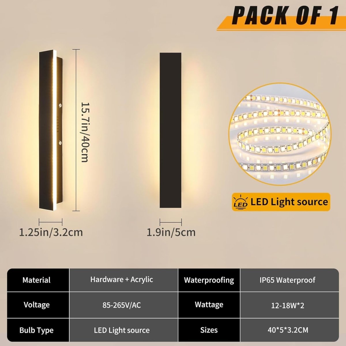 Modern Outdoor Wall Light 40cm Black Minimalist Long Fixture - Demuva