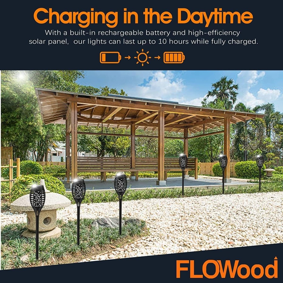 Outdoor Solar Garden Lights 6 - Pack 53 CM Tall Flickering Dancing Flame - Demuva