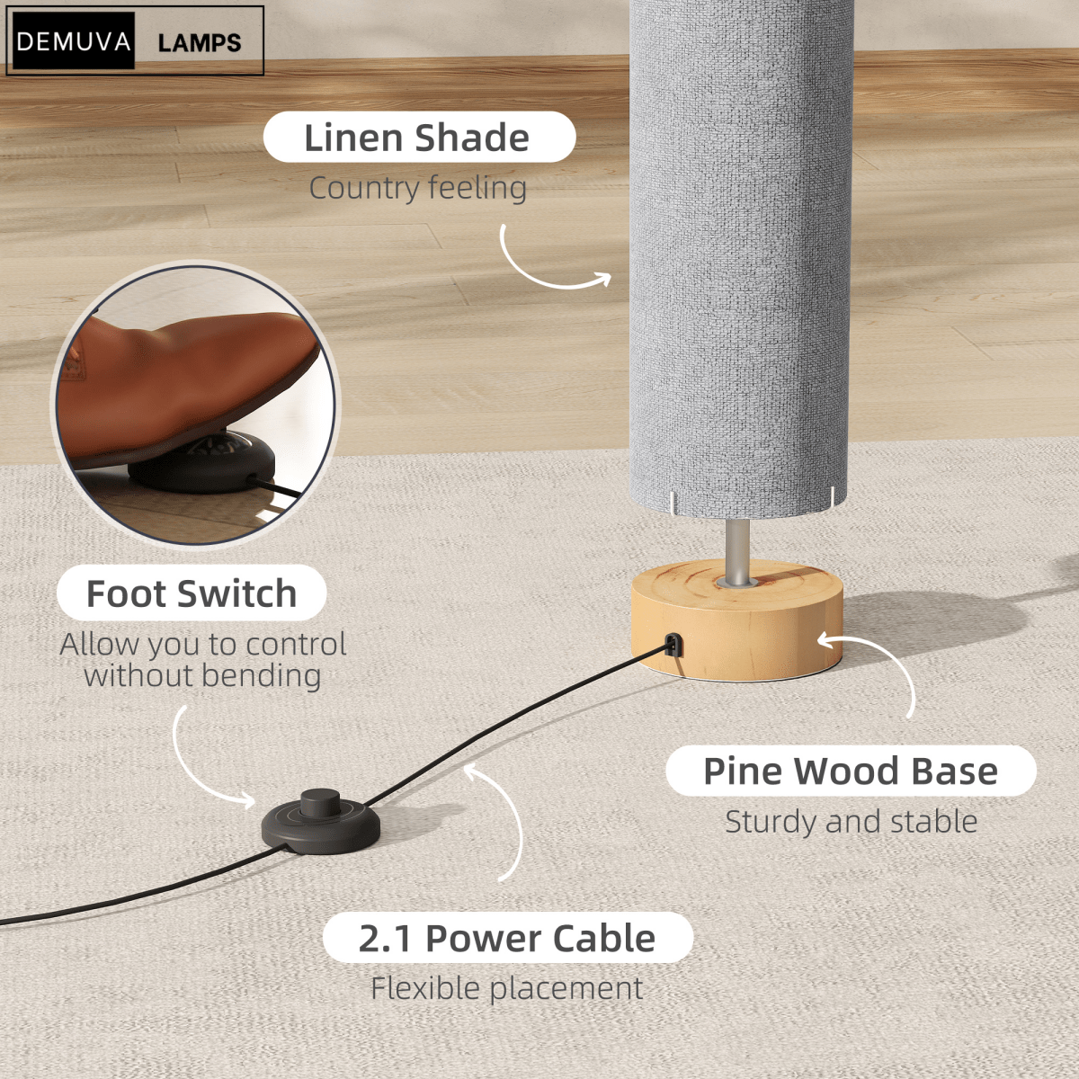 120Cm Living Bed Room Tall Floor Lamp Soft Warm Lighting - Demuva