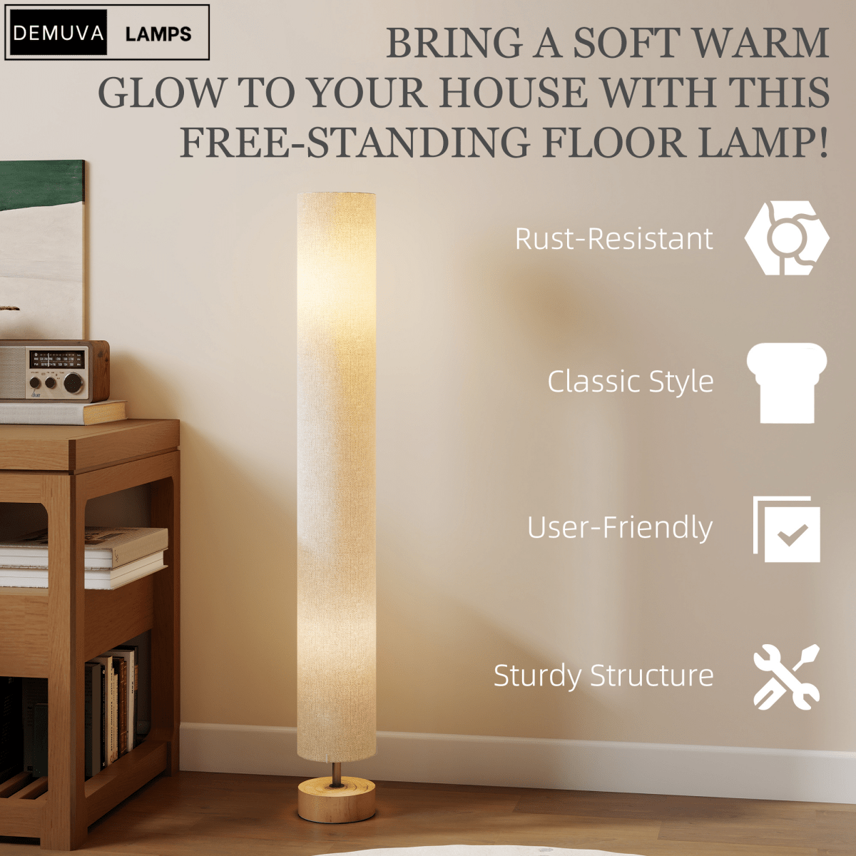 120Cm Living Bed Room Tall Floor Lamp Soft Warm Lighting - Demuva