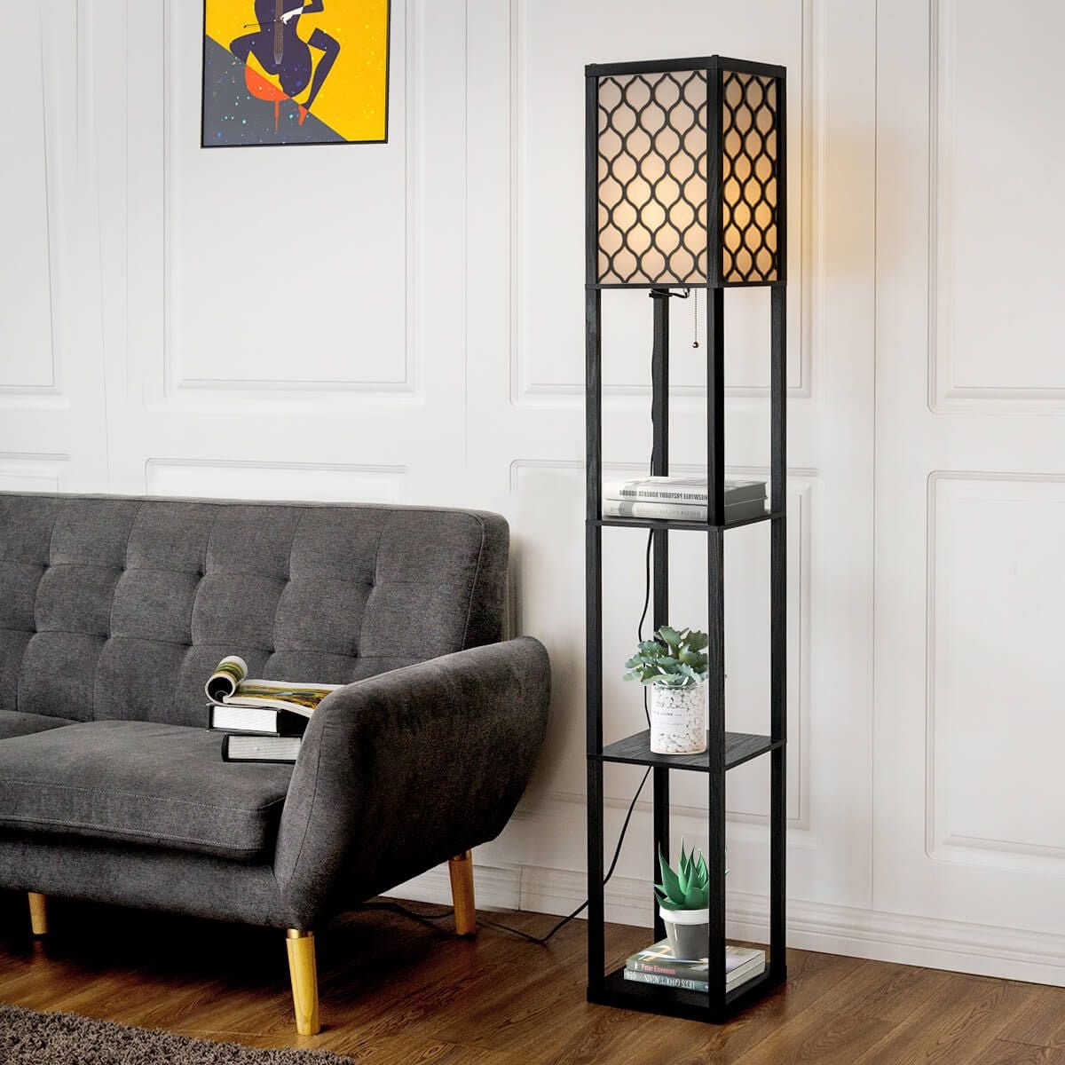 160 Cm Floor Lamp with 3 - Tier Shelf for Room Decoration - Demuva
