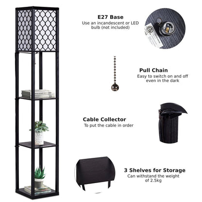 160 Cm Floor Lamp with 3 - Tier Shelf for Room Decoration - Demuva