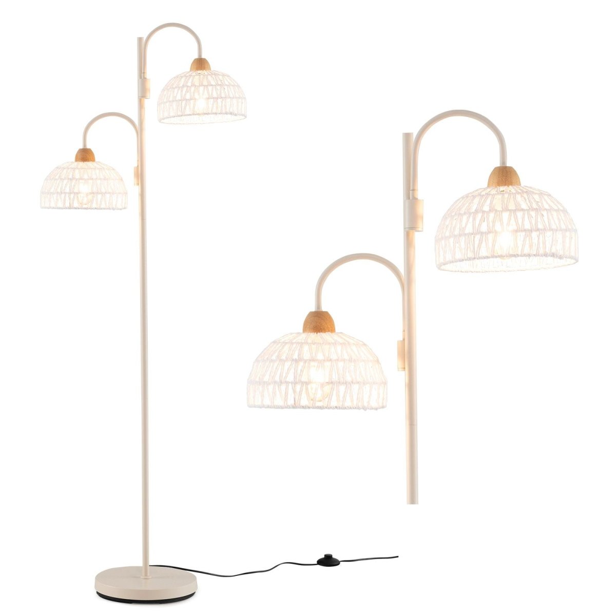 2 Light Floor Lamp with Foot Switch and Woven Lampshades - Demuva