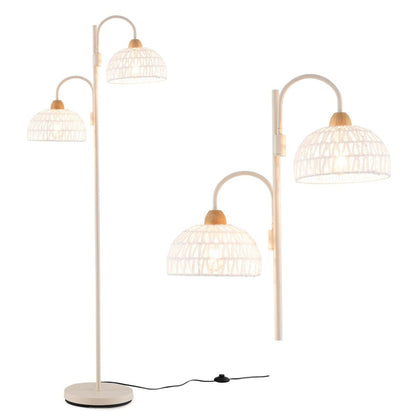 2 Light Floor Lamp with Foot Switch and Woven Lampshades - Demuva