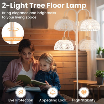 2 Light Floor Lamp with Foot Switch and Woven Lampshades - Demuva
