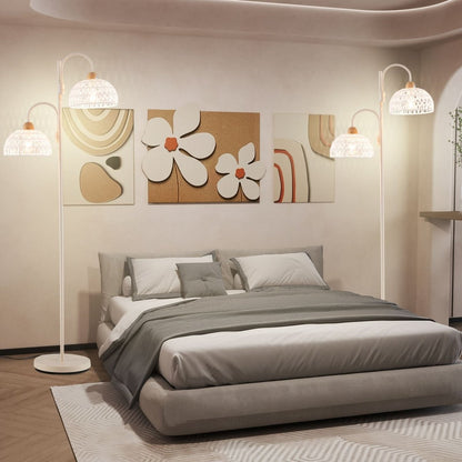 2 Light Floor Lamp with Foot Switch and Woven Lampshades - Demuva