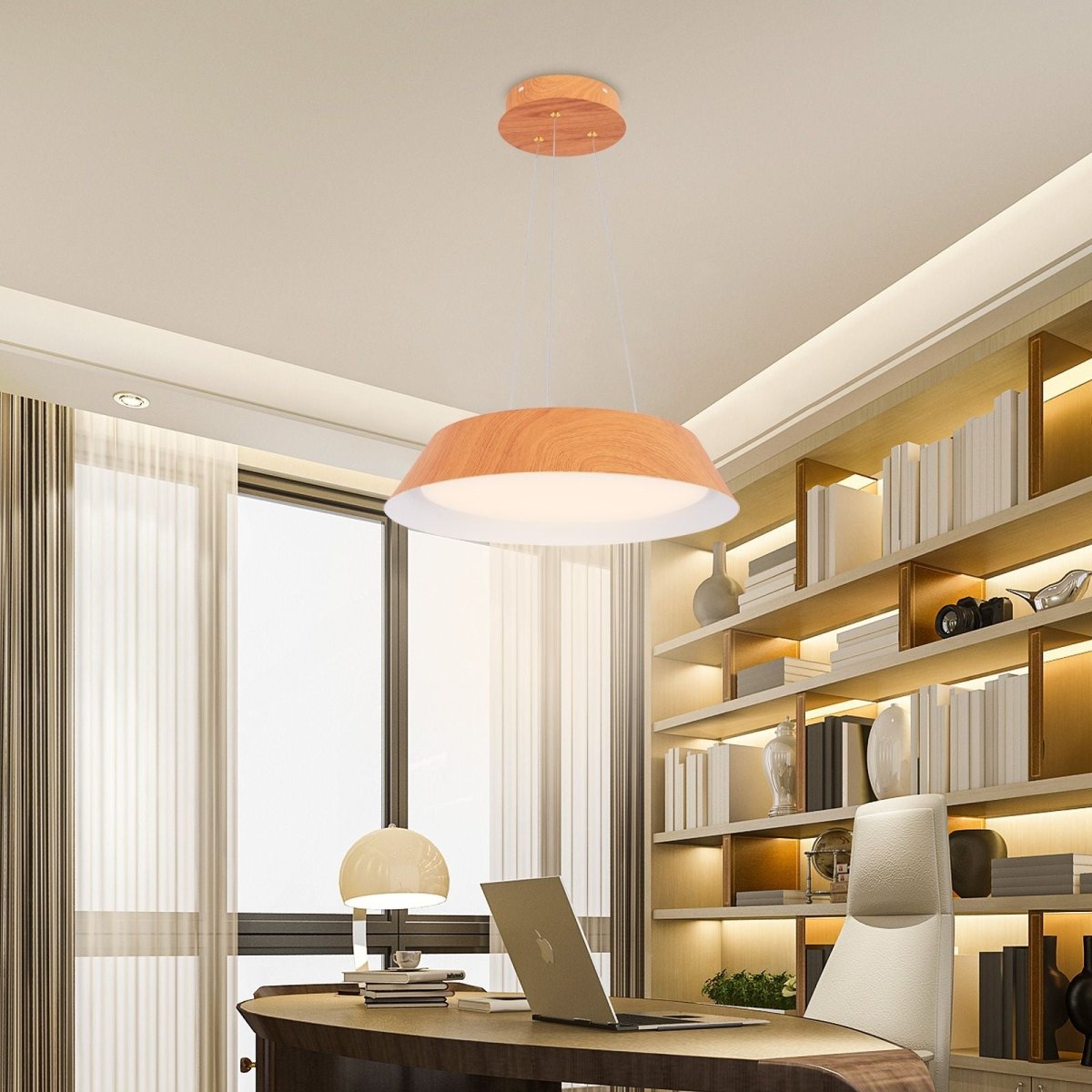 22W Modern Ceiling Light with Wood Grain and Metal Frame - Demuva