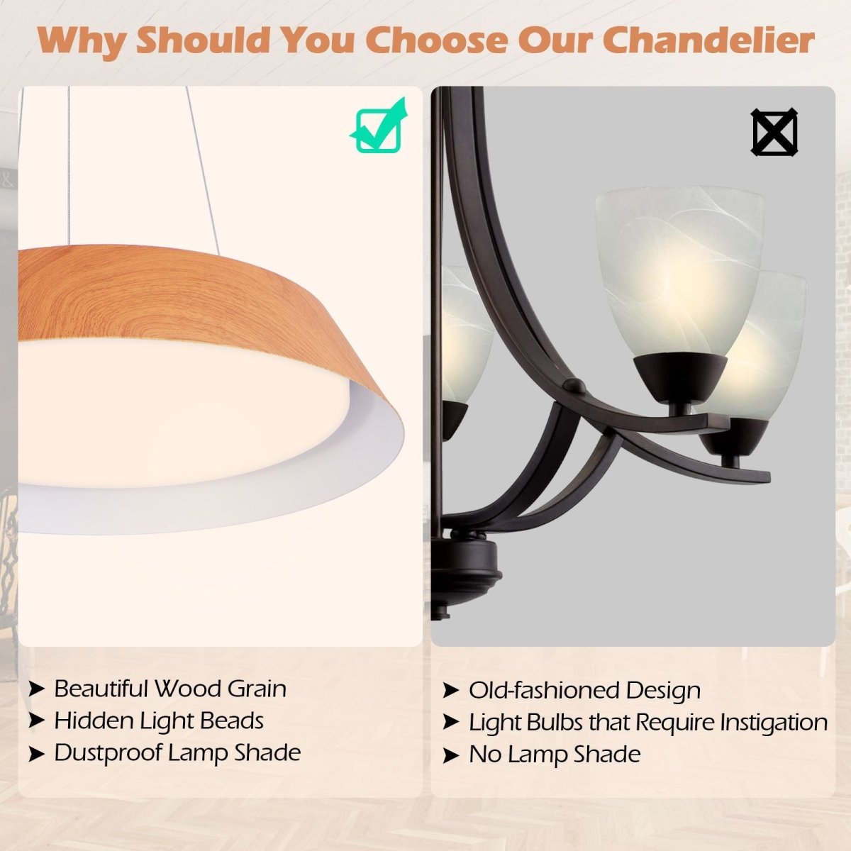 22W Modern Ceiling Light with Wood Grain and Metal Frame - Demuva