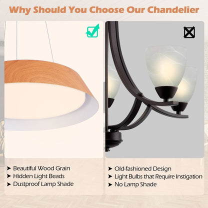 22W Modern Ceiling Light with Wood Grain and Metal Frame - Demuva
