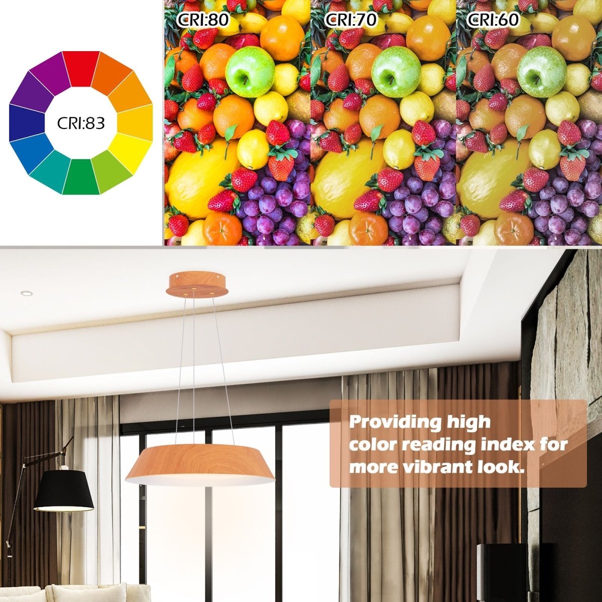 22W Modern Ceiling Light with Wood Grain and Metal Frame - Demuva