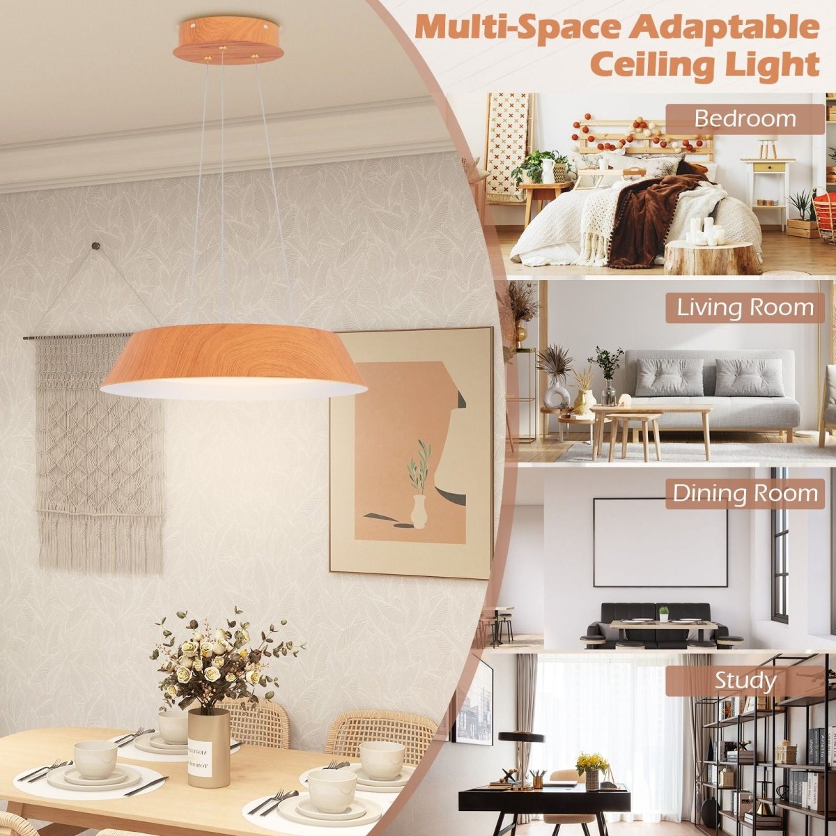22W Modern Ceiling Light with Wood Grain and Metal Frame - Demuva