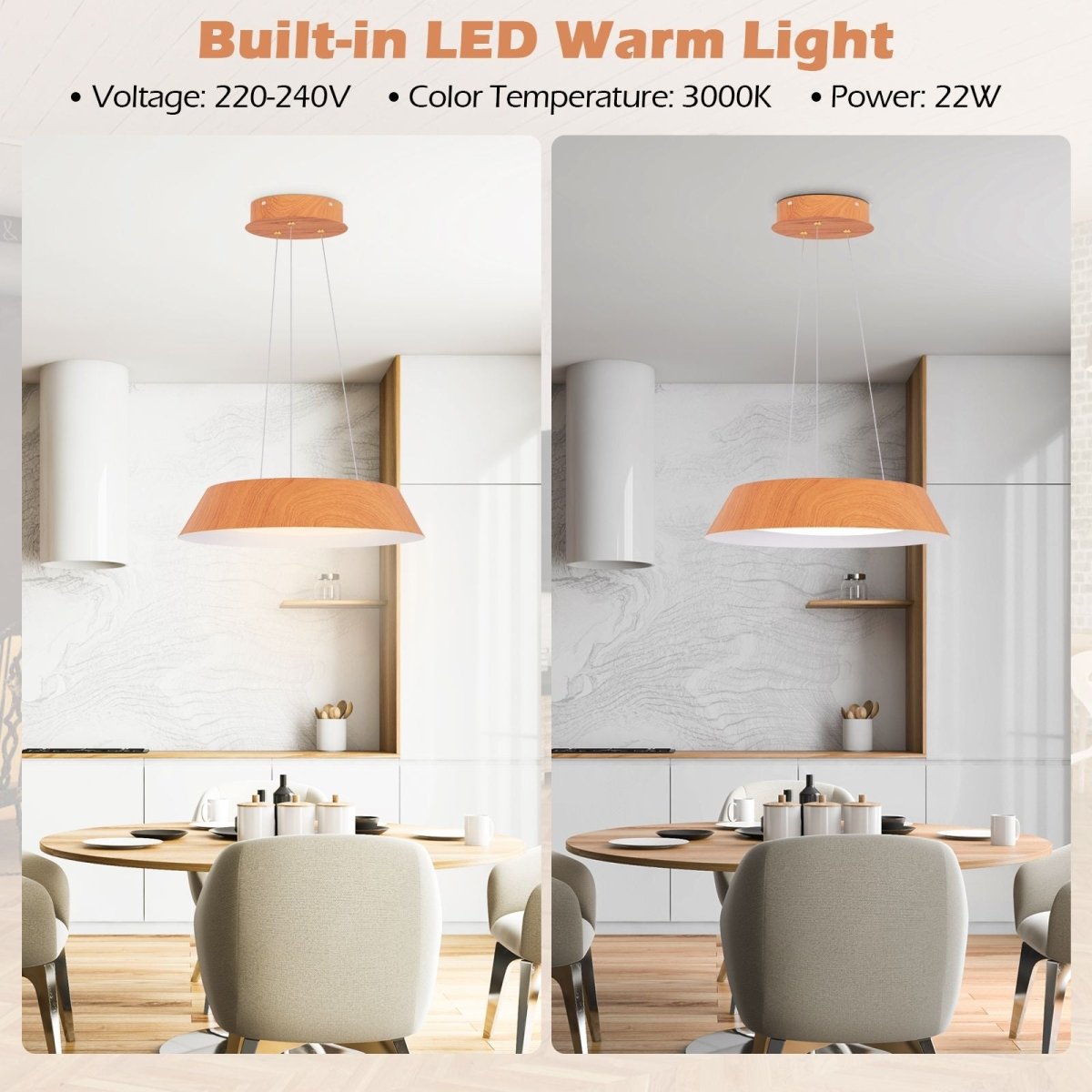 22W Modern Ceiling Light with Wood Grain and Metal Frame - Demuva