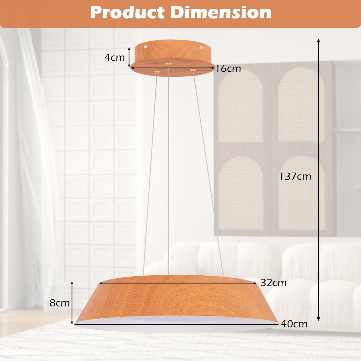 22W Modern Ceiling Light with Wood Grain and Metal Frame - Demuva