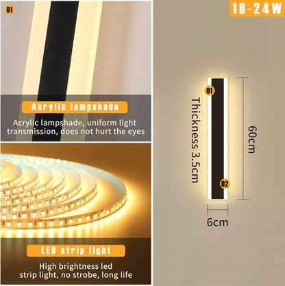 60CM Stylish Outdoor Wall Light - 22W LED Garden Fixture with 3000K Warm White Glow & IP65 Waterproof for Hallways, Gardens, and Balconies - Demuva