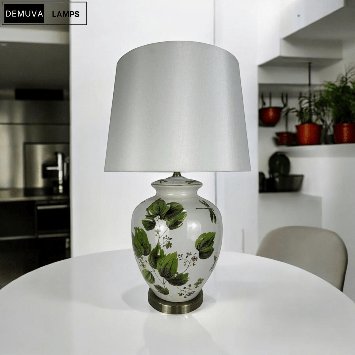 64Cm Large Floral Ceramic Table Lamp with Shade & Oriental Floral Design - Demuva
