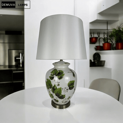 64Cm Large Floral Ceramic Table Lamp with Shade & Oriental Floral Design - Demuva