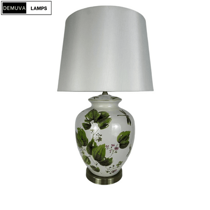 64Cm Large Floral Ceramic Table Lamp with Shade & Oriental Floral Design - Demuva
