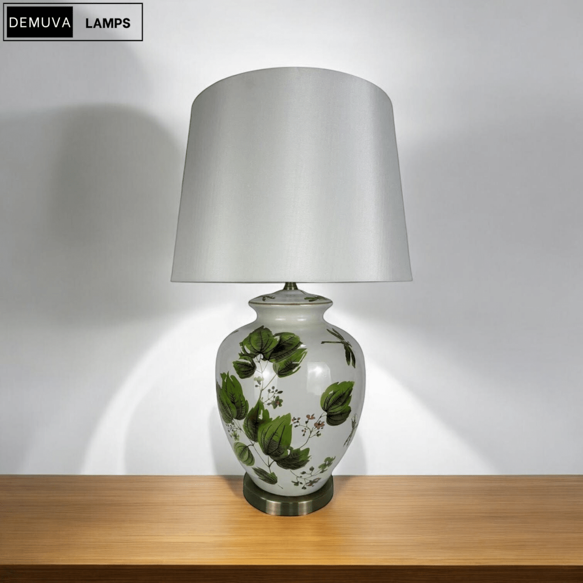 64Cm Large Floral Ceramic Table Lamp with Shade & Oriental Floral Design - Demuva