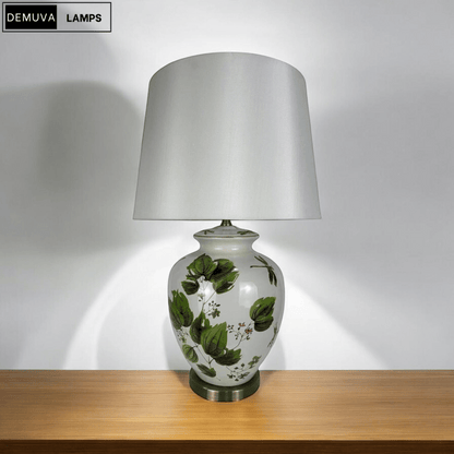 64Cm Large Floral Ceramic Table Lamp with Shade & Oriental Floral Design - Demuva