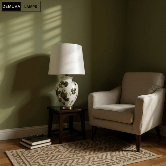 64Cm Large Floral Ceramic Table Lamp with Shade & Oriental Floral Design - Demuva