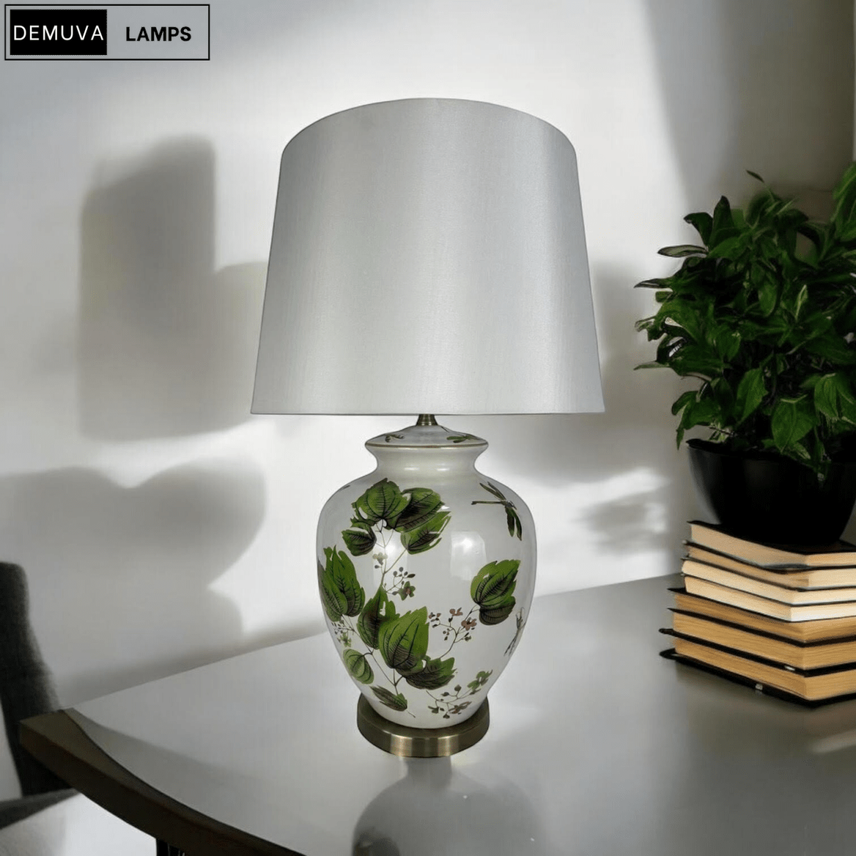 64Cm Large Floral Ceramic Table Lamp with Shade & Oriental Floral Design - Demuva