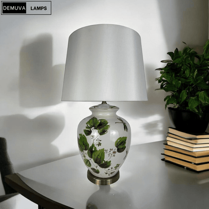64Cm Large Floral Ceramic Table Lamp with Shade & Oriental Floral Design - Demuva
