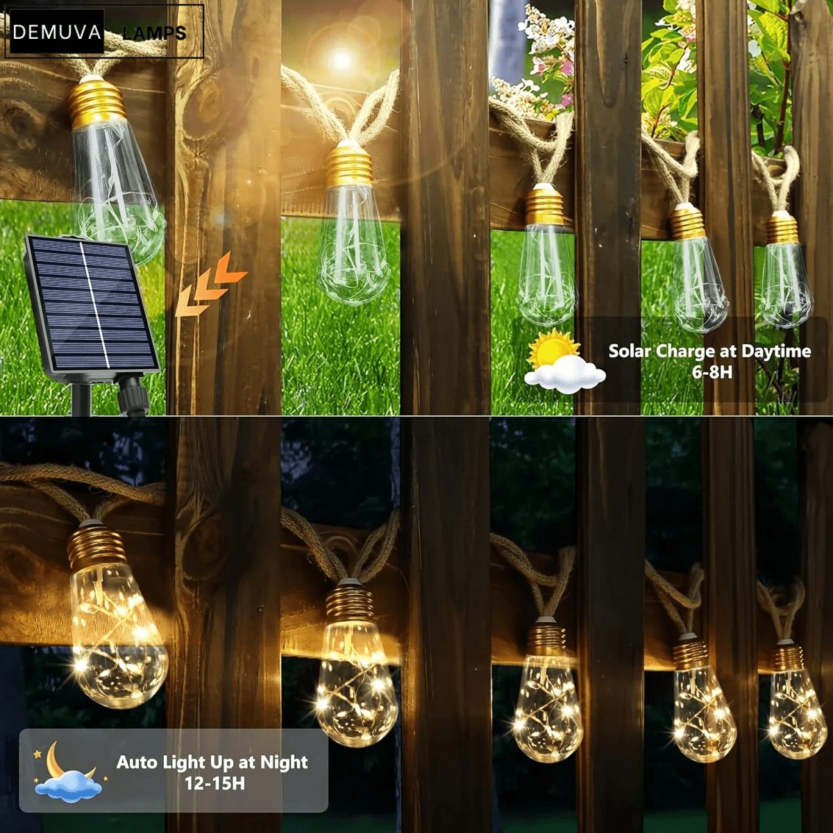 8M Solar Hemp Rope String Lights - Demuva