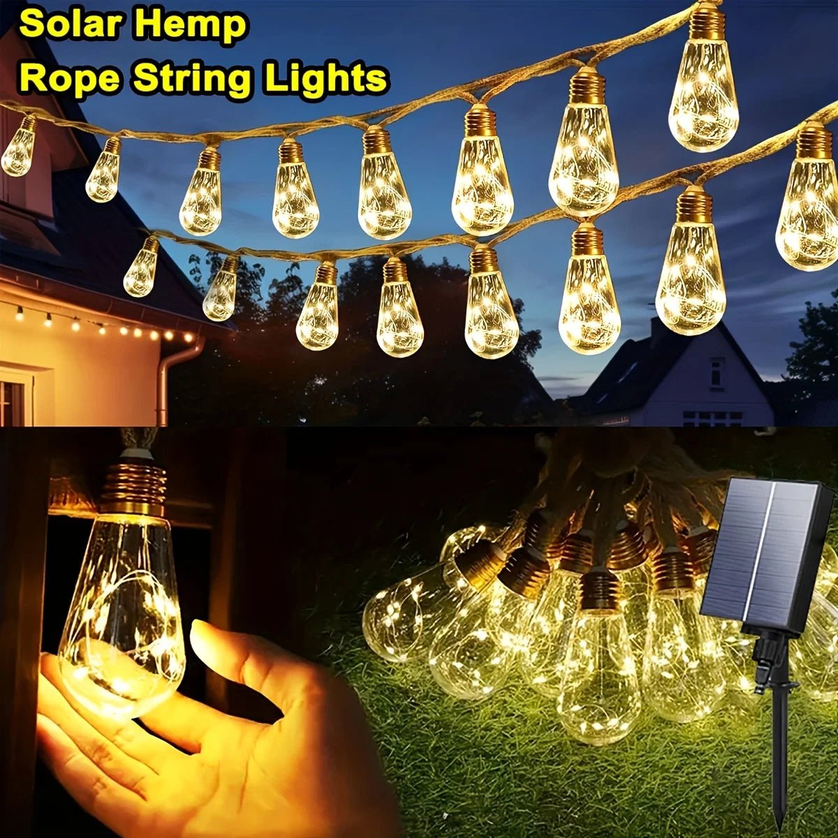 8M Solar Hemp Rope String Lights - Demuva