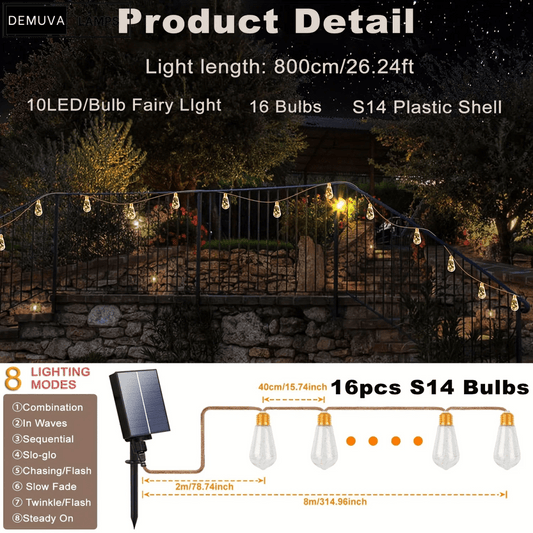 8M Solar Hemp Rope String Lights - Demuva