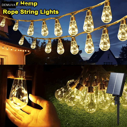 8M Solar Hemp Rope String Lights - Demuva