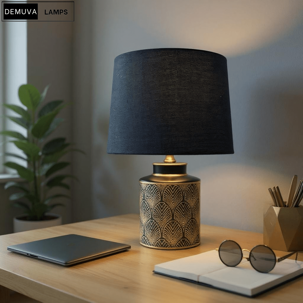 Black & Gold Modern Floral Table Lamp - Demuva